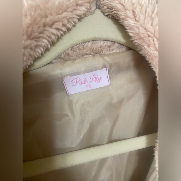 Pink lily color block leopard button down teddy coat zippered pocket - Picture 3 of 6